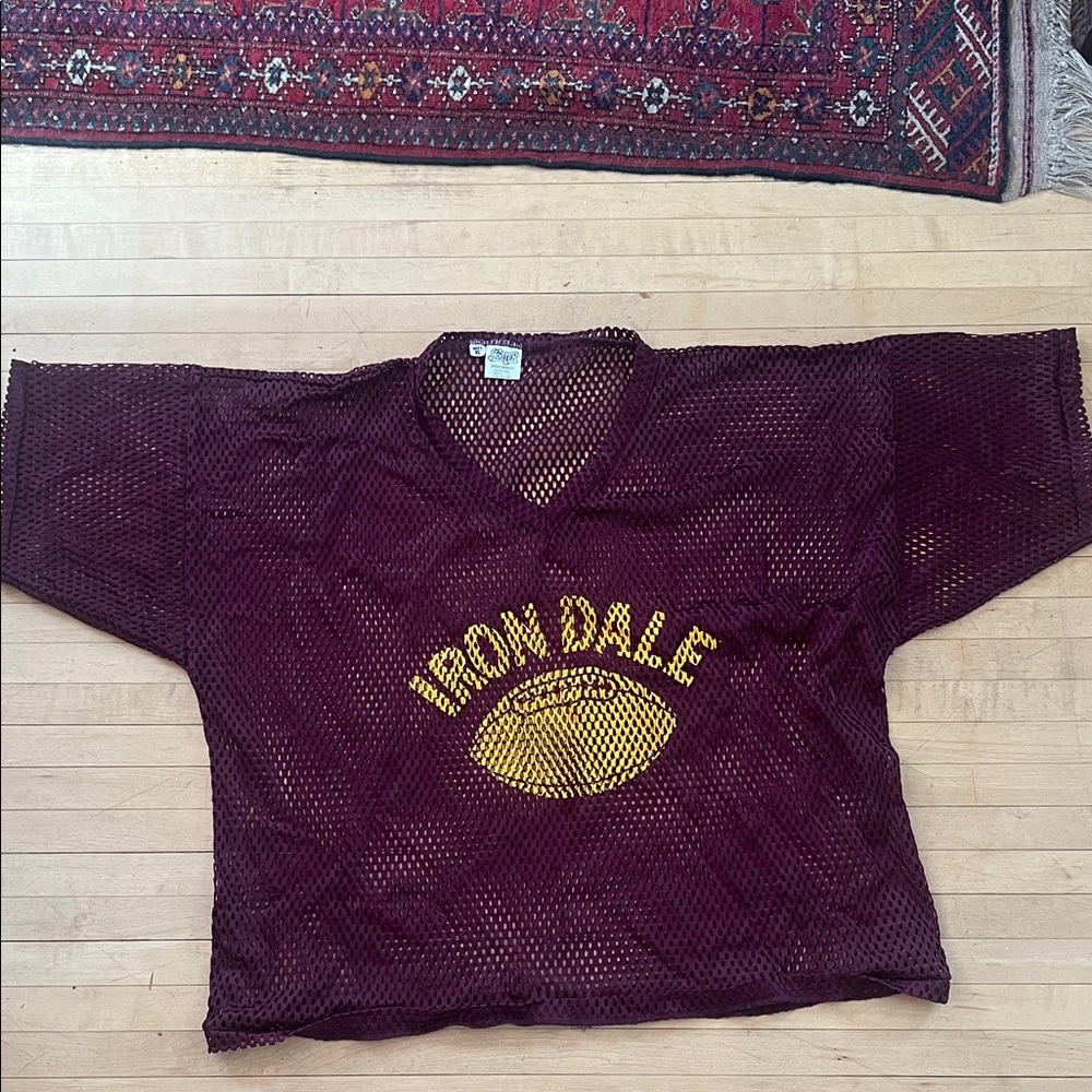 Bombshell Sportswear Burgundy Mesh Football Tee with Yellow Graphic